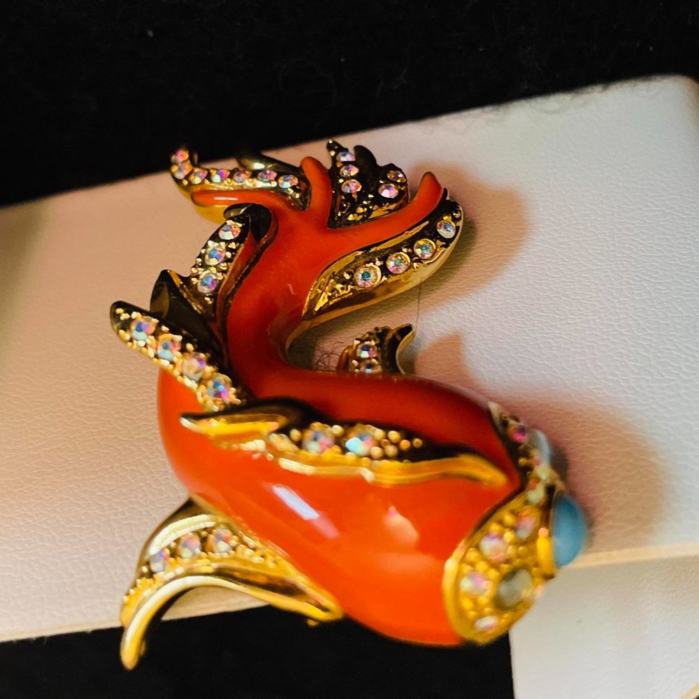 VINTAGE SIGNED ROXANNE ASSOULIN KOI GOLDFISH BROOCH - Picture 10 of 13